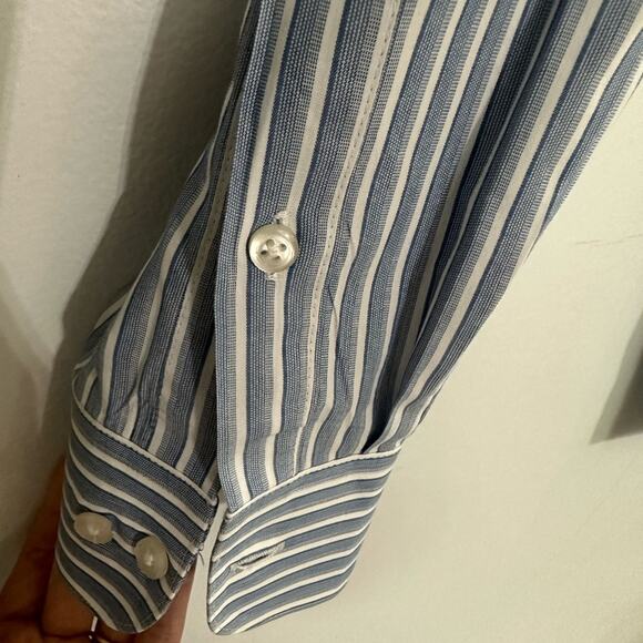 Van Heusen Mens Regular Fit Striped Dress Shirt 15 1/2 34/35 Blue Wrinkle Free - Picture 2 of 6